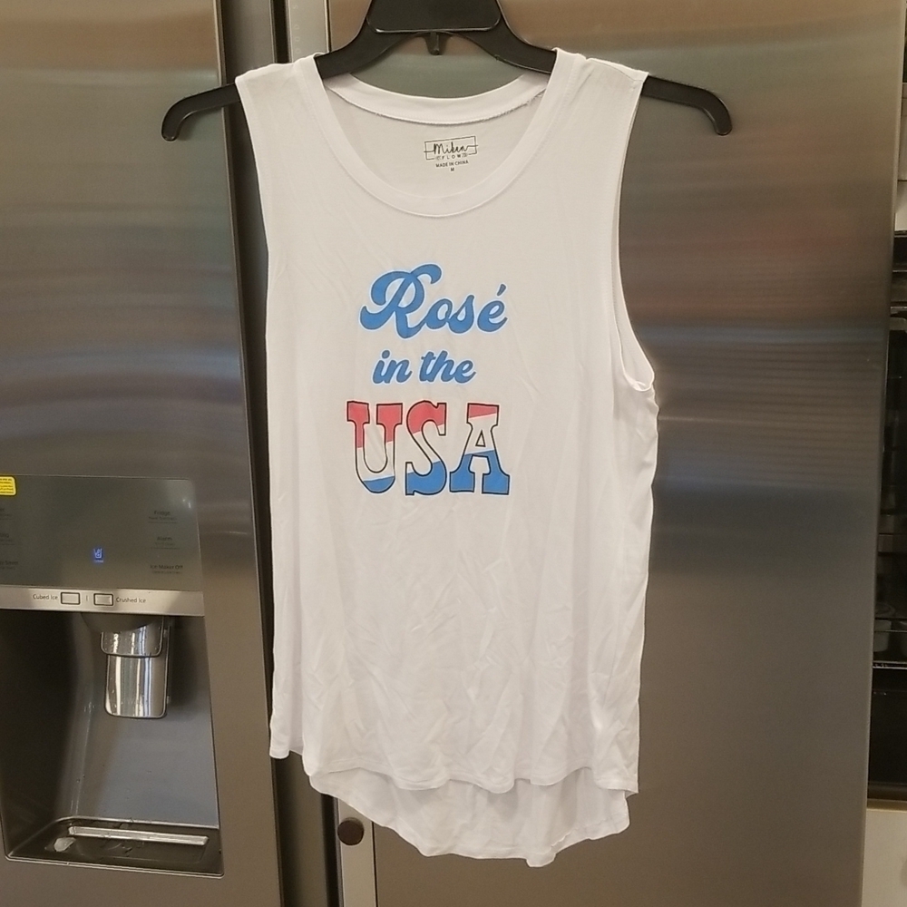 💕MIKEN FLOW💕 Graphic Tank Top ROSE IN THE USA Medium NWOT